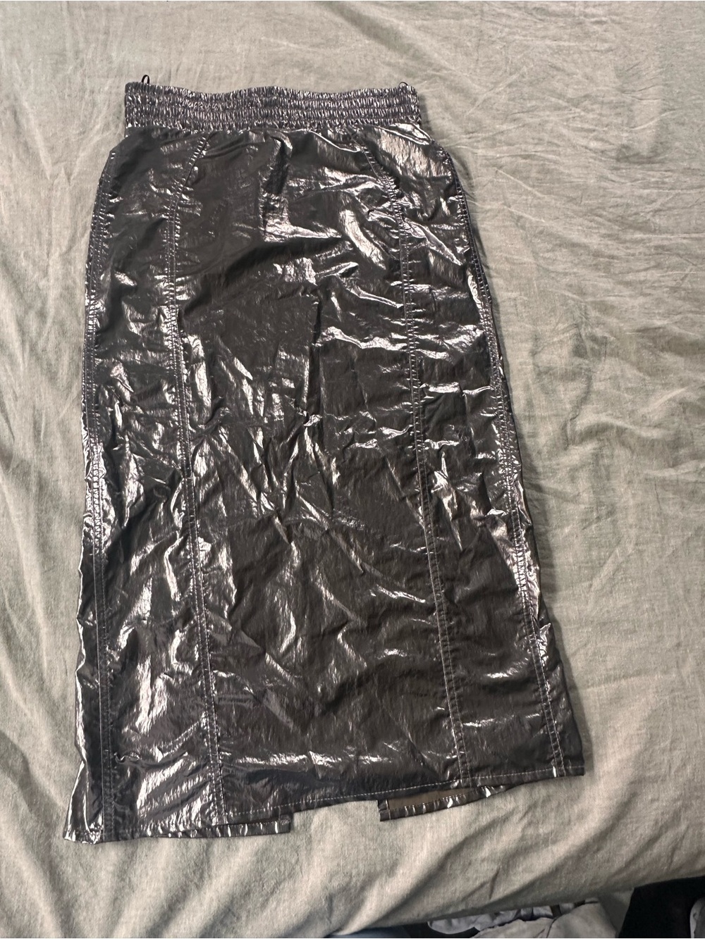 Shiny silver Midi Skirt with Elastic Waistband